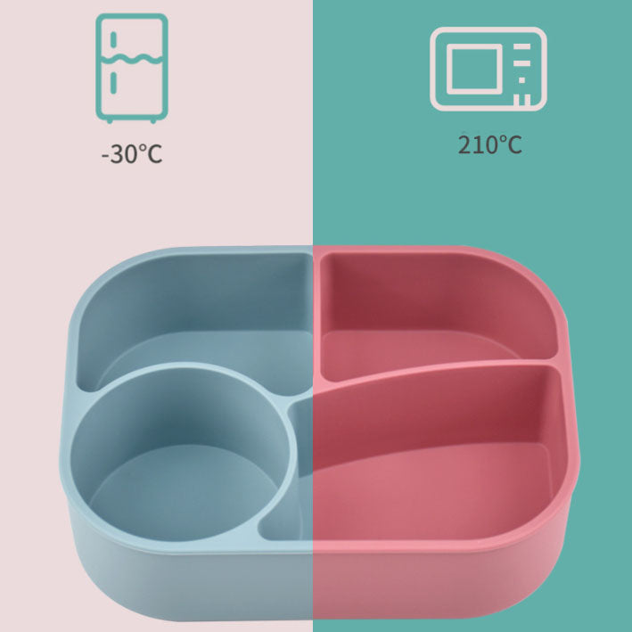 four compartment bento lunch box BPA free silicone leakproof dishwasher safe and freezer safe also microwave safe