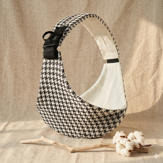 Houndstooth  print toddler hip carrier for ergonomic back support, dispatched from Auckland NZ