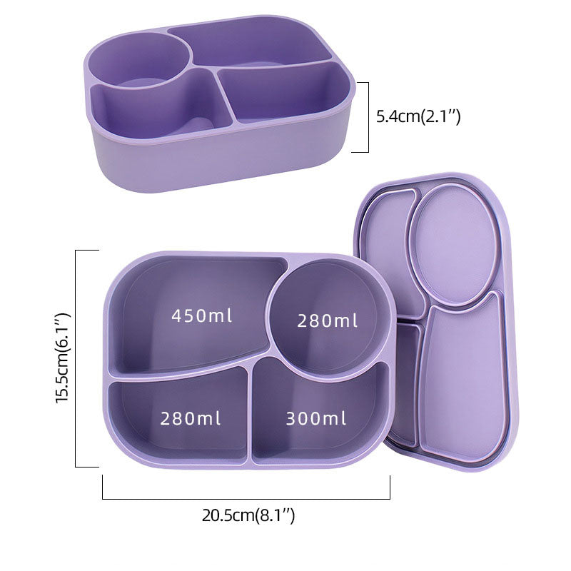 silicone bento lunchbox with compartments and measurements on a white background large size 