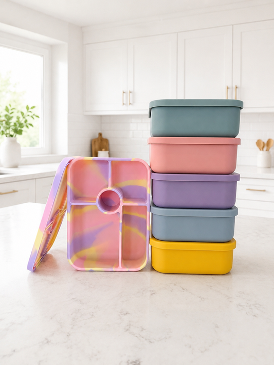 pink rainbow silicone lunch box 