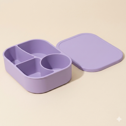 Wild Orchid pastel purple toddler silicone bento lunch box with a smooth matte finish and an easy-open flexible lid