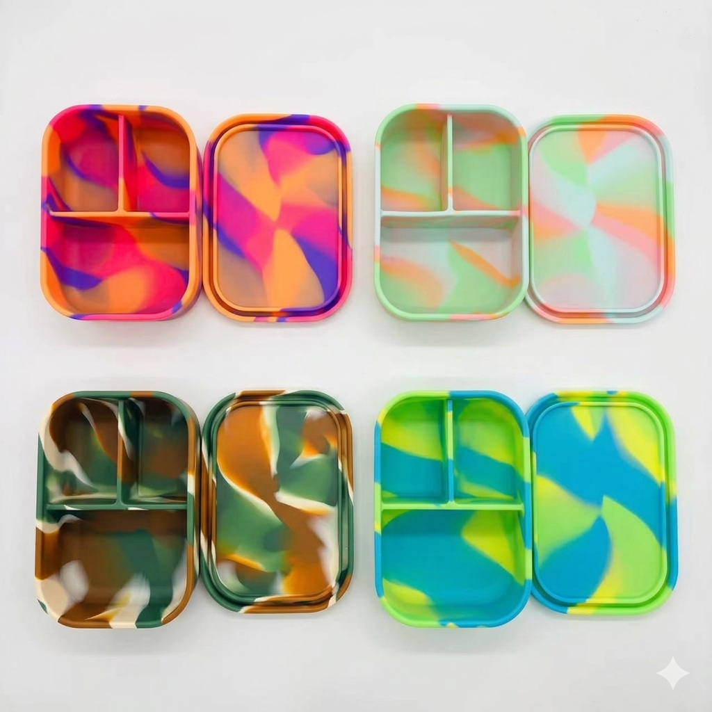 Special Edition Silicone Multi Colour Lunch box | Leak Proof 3-Compartment Kids Bento Box