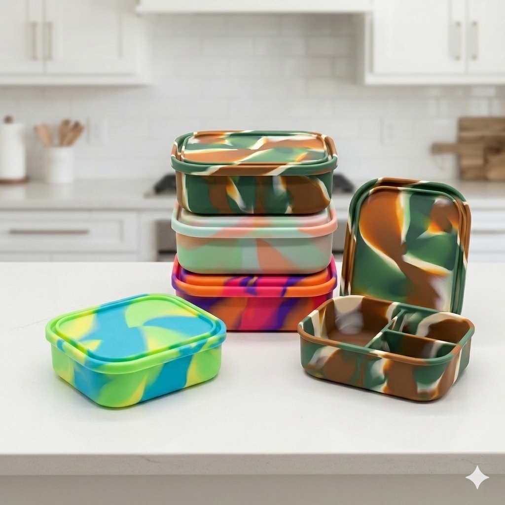 Special Edition Silicone Multi Colour Lunch box | Leak Proof 3-Compartment Kids Bento Box